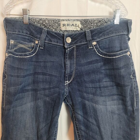 Ariat Real Denim Western Mid Rise Straight Jeans Women's Size 32 R Blue Denim - Picture 3 of 15